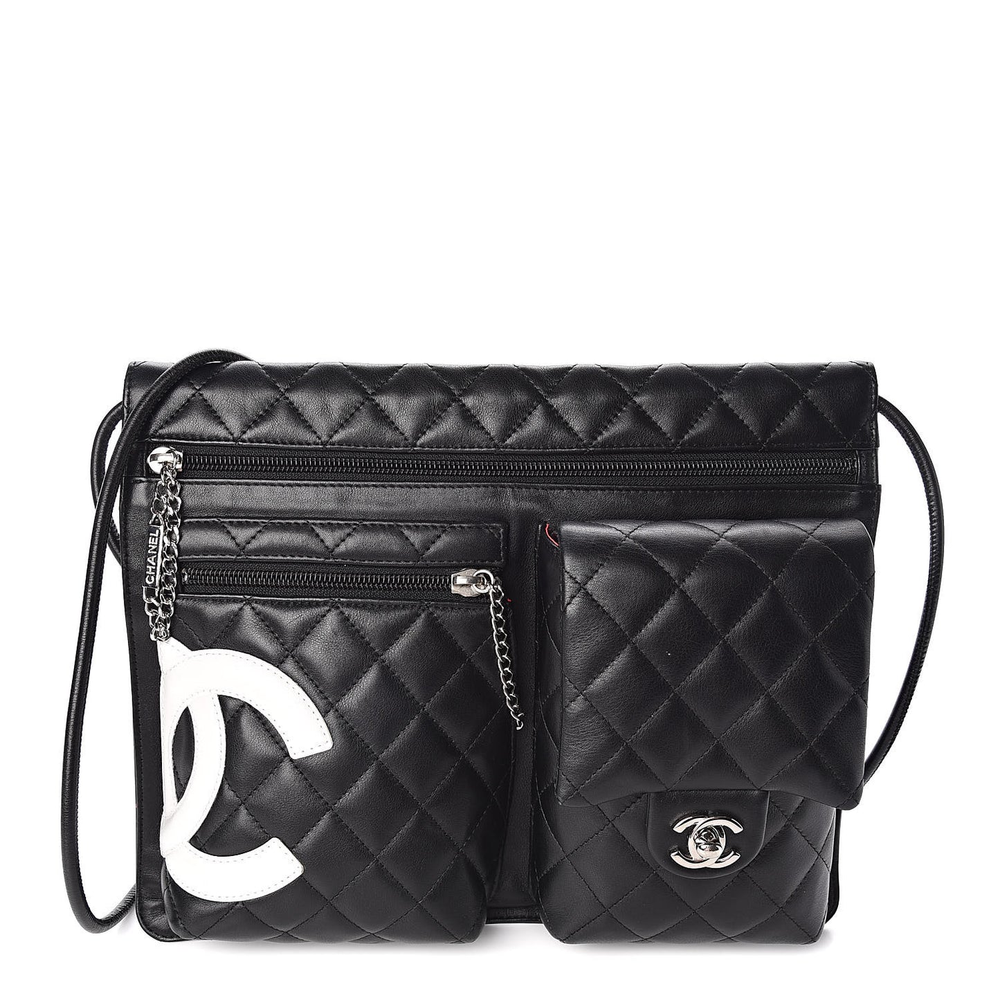 Calfskin Quilted Cambon Multipocket Shoulder Bag Black