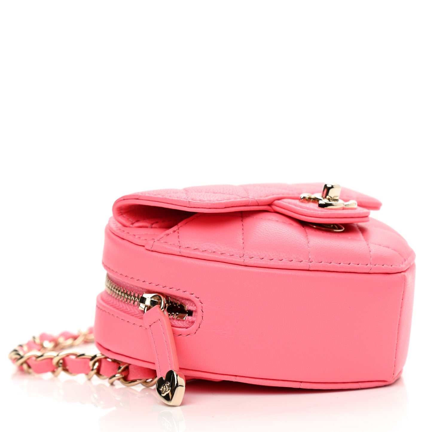 Lambskin Quilted CC In Love Heart Waist Belt Bag With Chain Pink