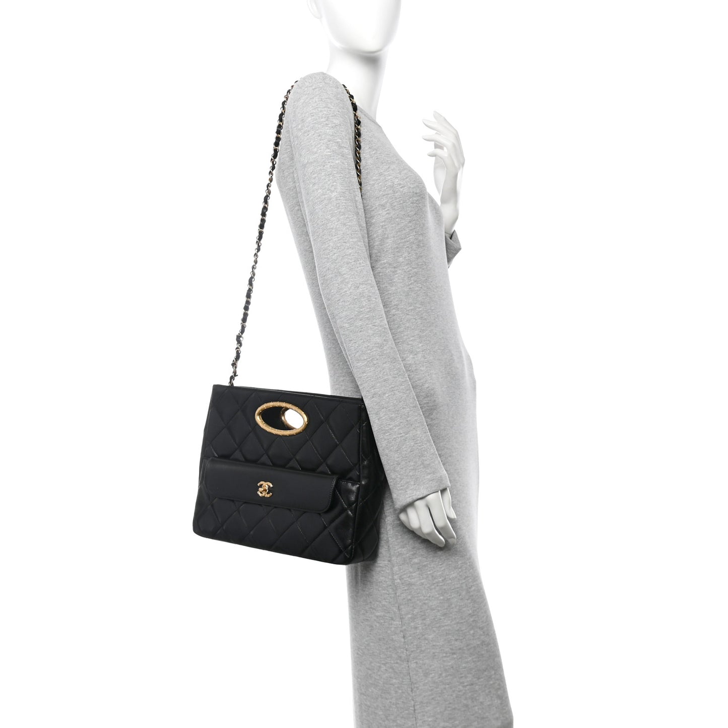 Lambskin Quilted Clutch Large Flap Bag Black