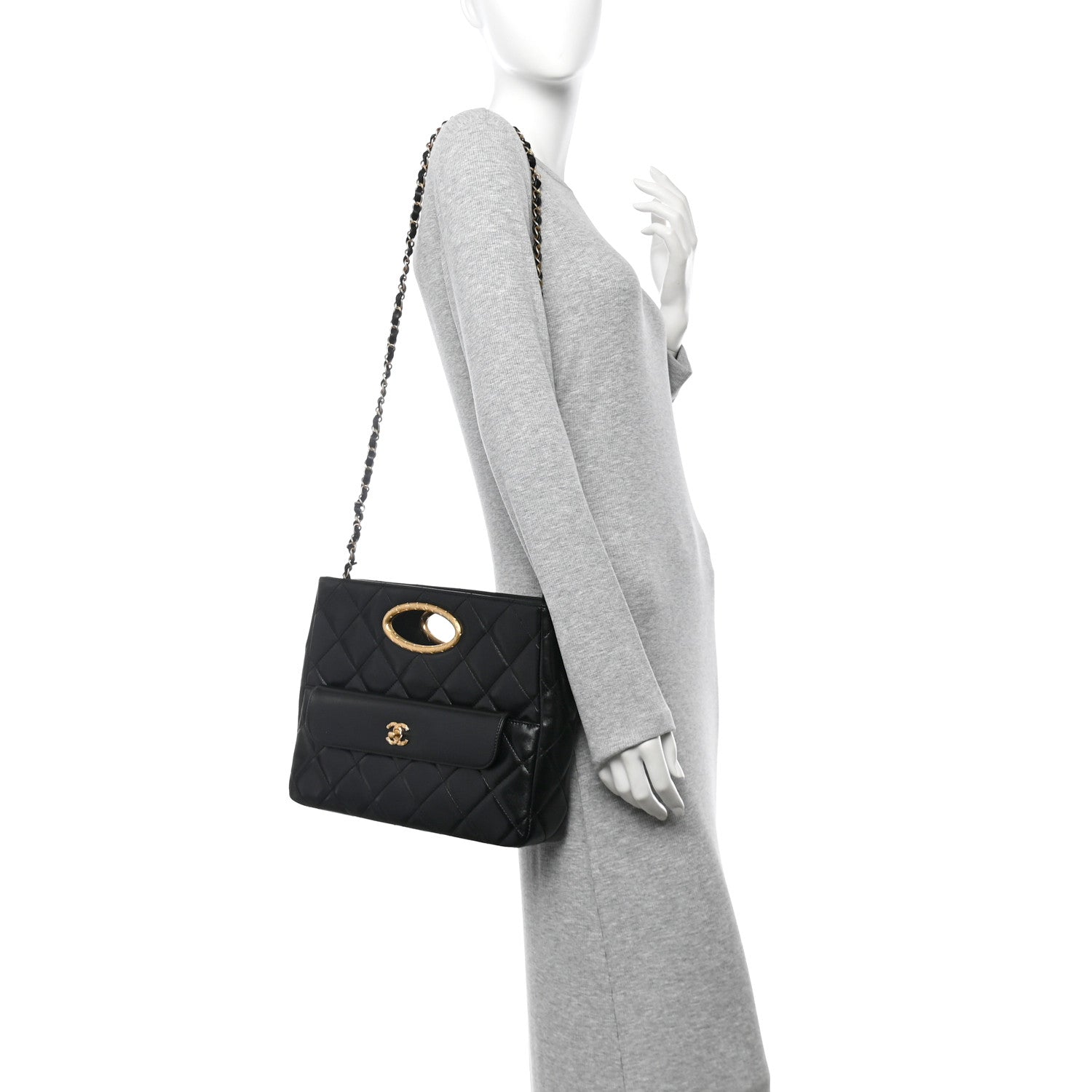 Chanel Lambskin Quilted Clutch Large Flap Bag Black 2 of 10