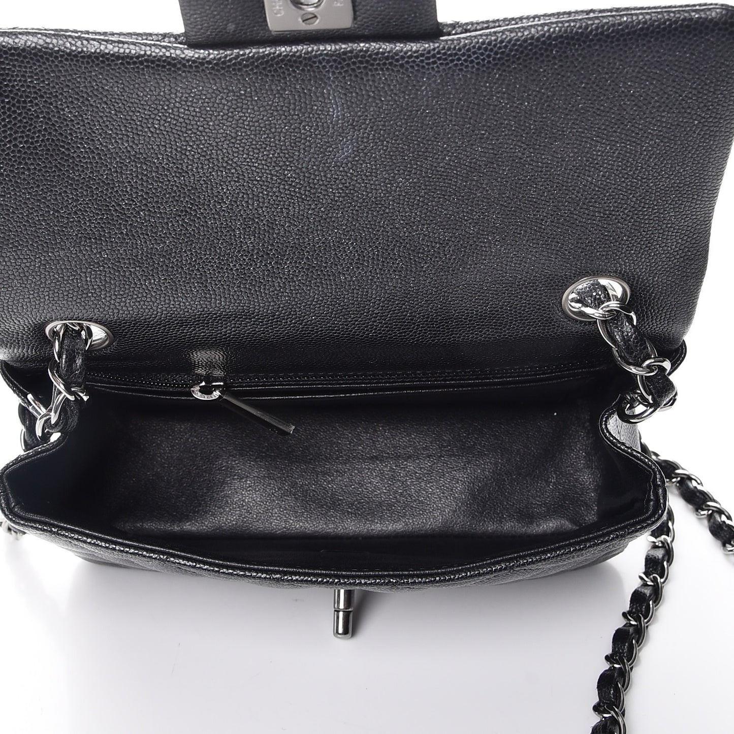 Iridescent Caviar Quilted Mini Rectangular Flap Black