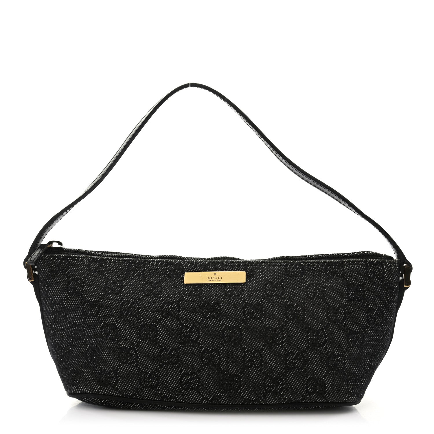 Gucci Denim Monogram Boat Pochette Black 1 of 7