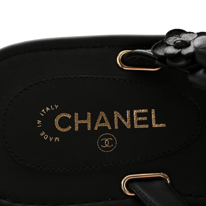 Chanel Lambskin Camellia Thong Sandals 38.5 Black 8 of 10