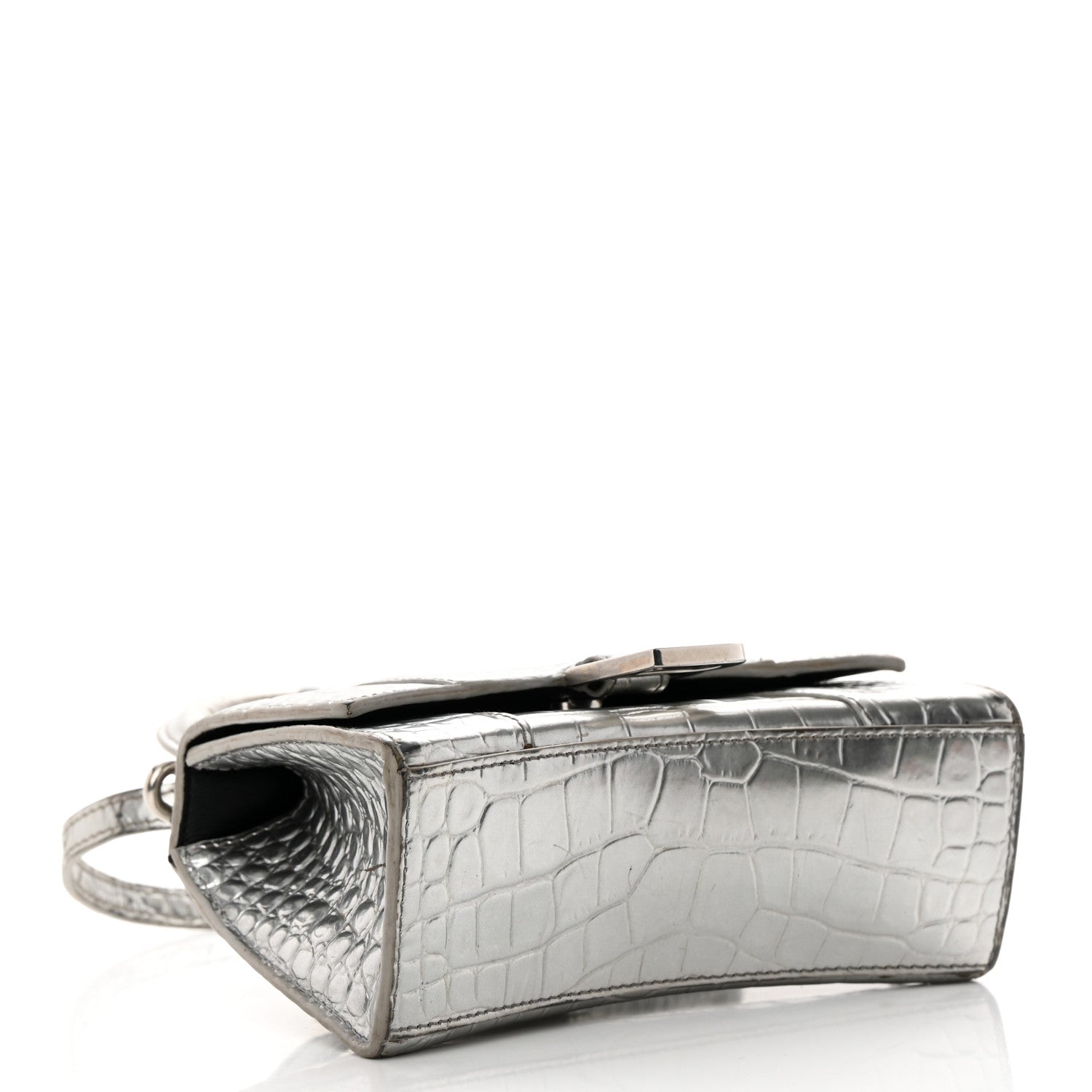 Balenciaga Metallic Calfskin Crocodile Embossed Hourglass Top Handle Bag XS Silver 4 of 27