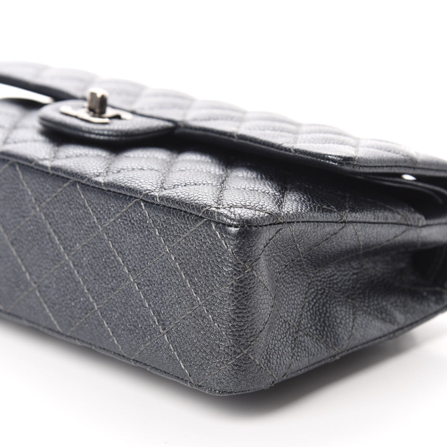 Iridescent Caviar Quilted Medium Double Flap Black