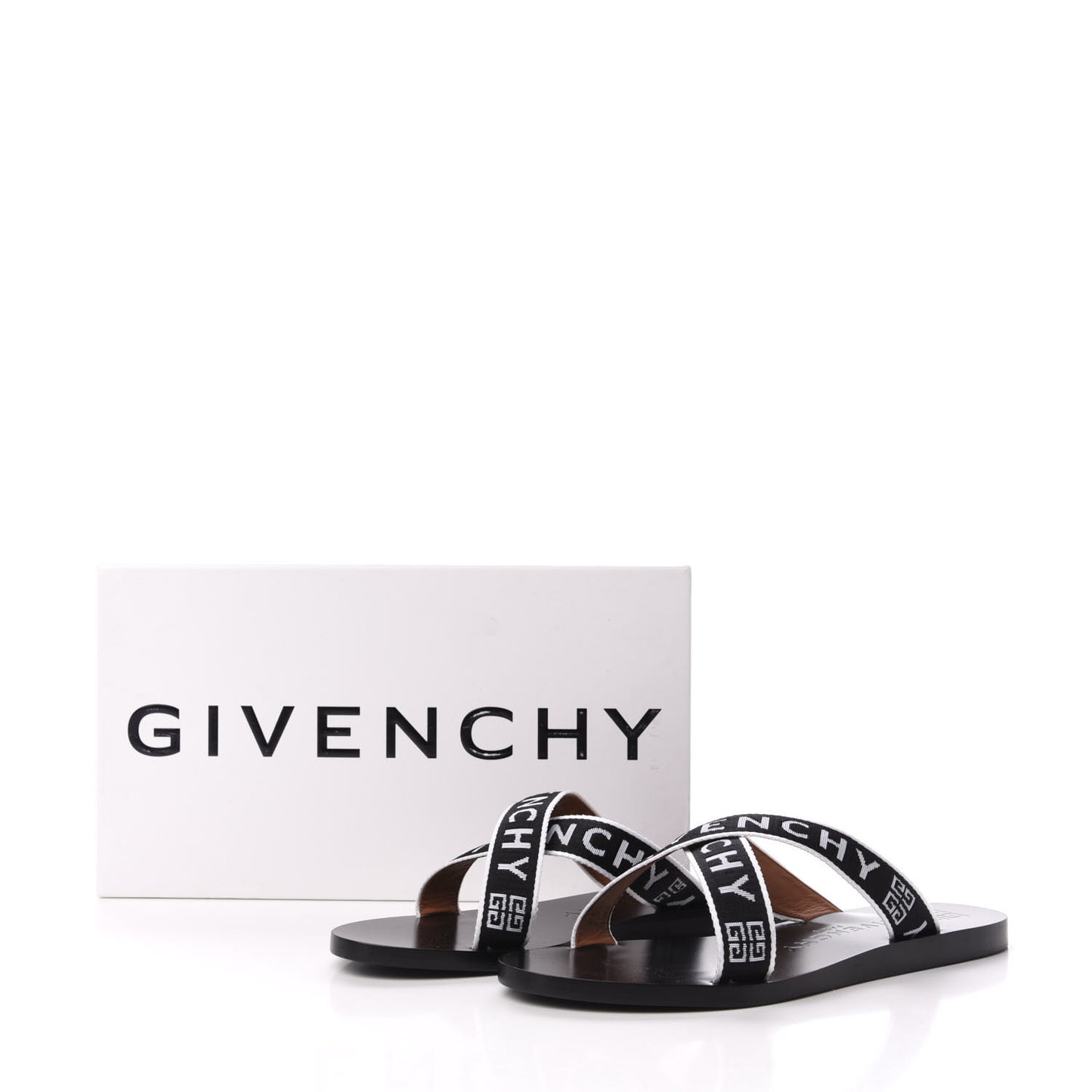 Cotton Logo Strap Flat Sandals 40 Black White