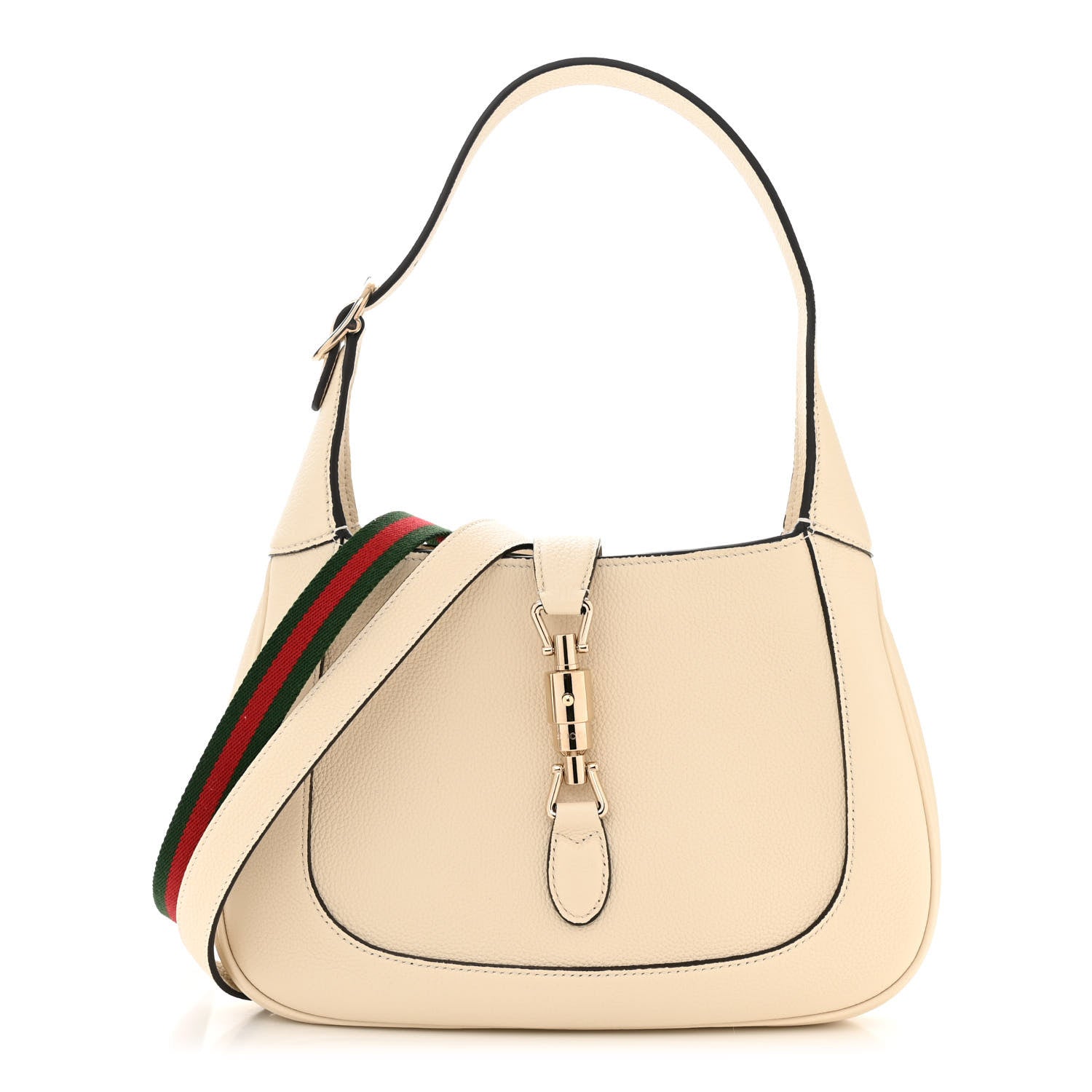 Gucci Grained Calfskin Web Medium Jackie 1961 Hobo Mystic White 1 of 10