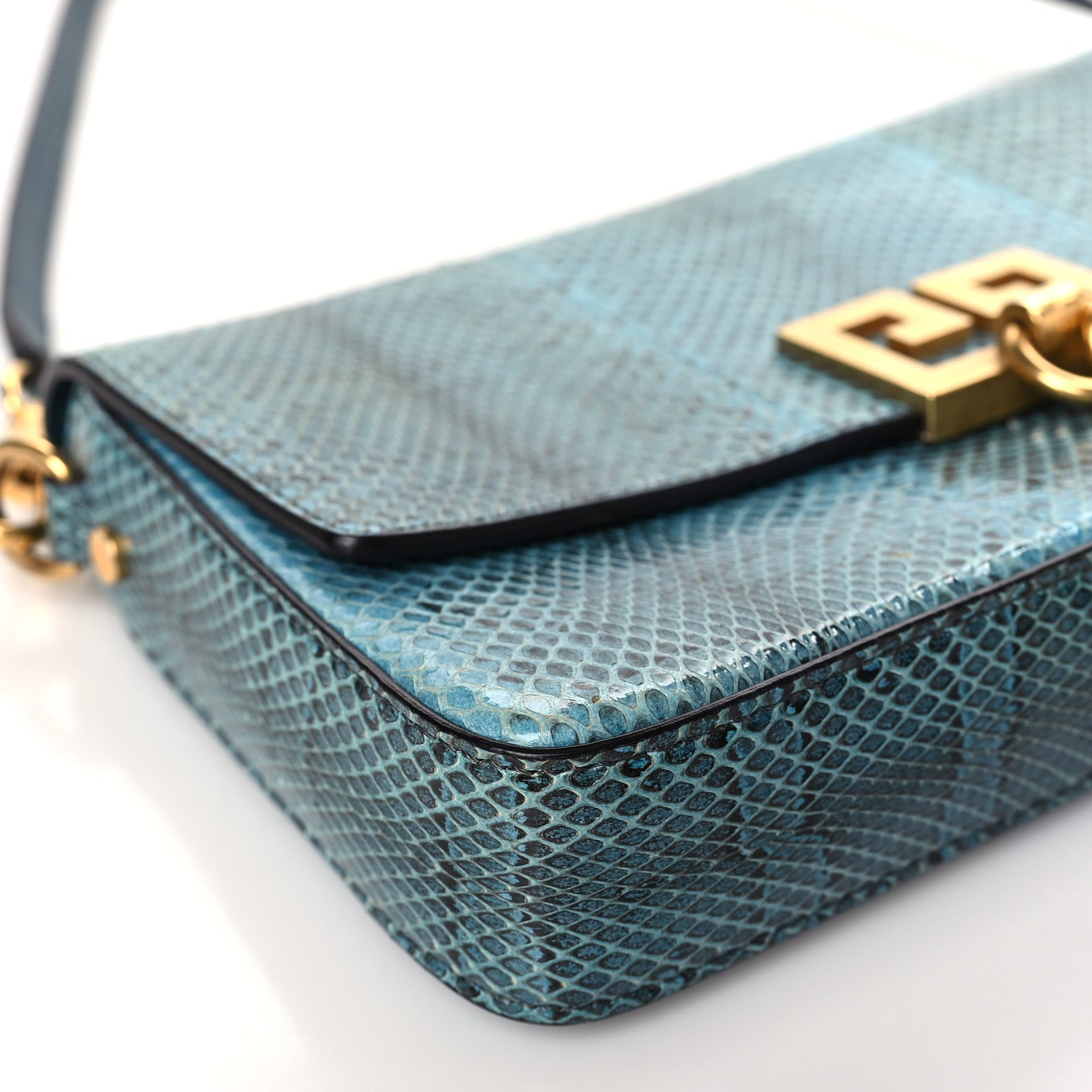 Givenchy Calfskin Snakeskin Effect Small Charm Shoulder Bag Blue 7 of 8