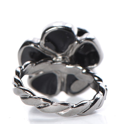 Chanel Enamel Ruthenium CC Camellia Ring 6 Black 4 of 6