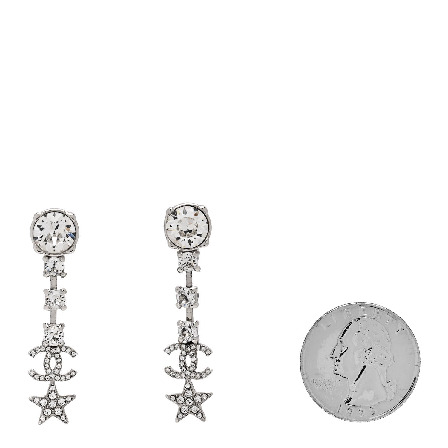 Chanel Crystal Starfall Drop CC Earrings Silver 2 of 4