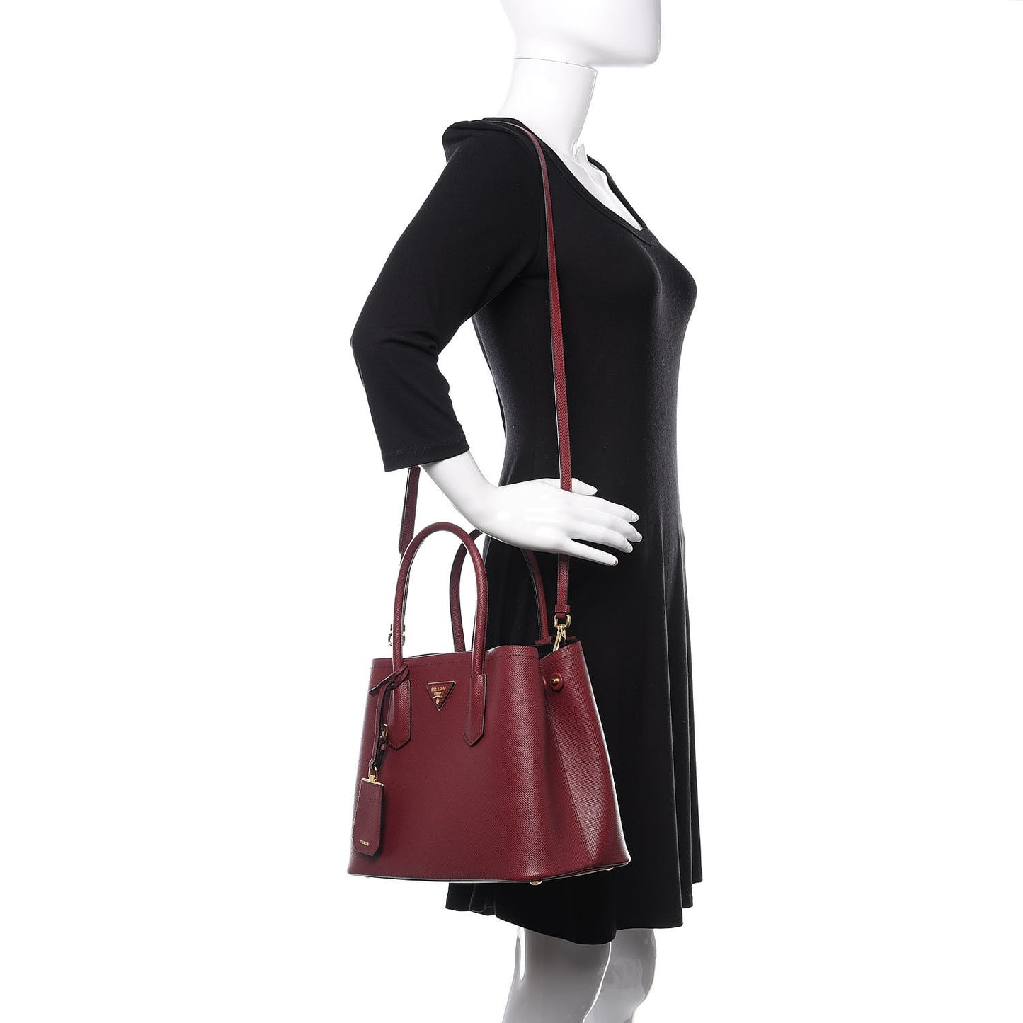 Saffiano Cuir Small Double Bag Cherry Black