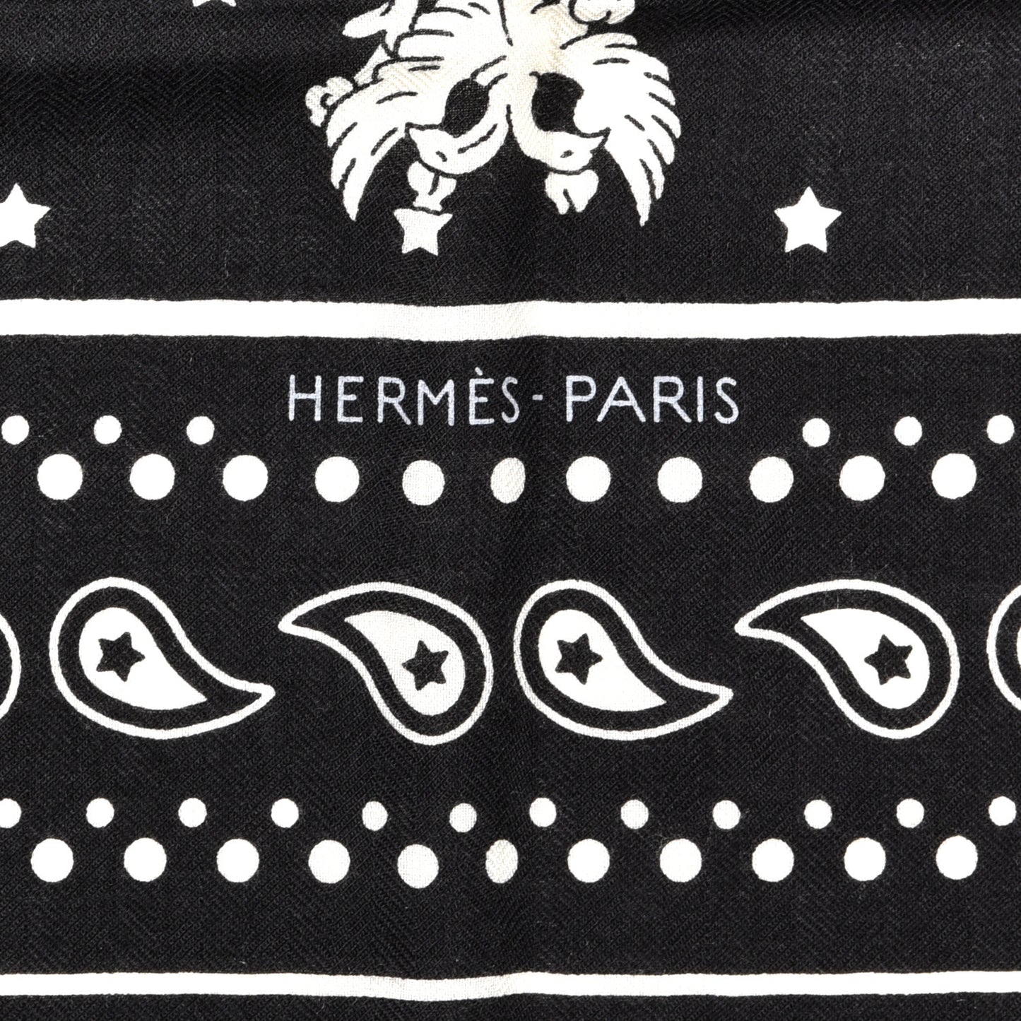 Cashmere Silk Les Cles Bandana Shawl 140 Black White