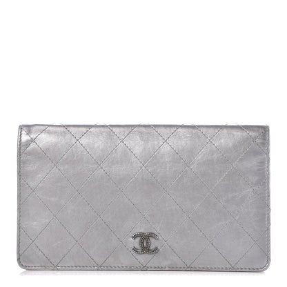 Chanel Metallic Calfskin Diamond Stitched Yen Wallet Silver 1 of 10