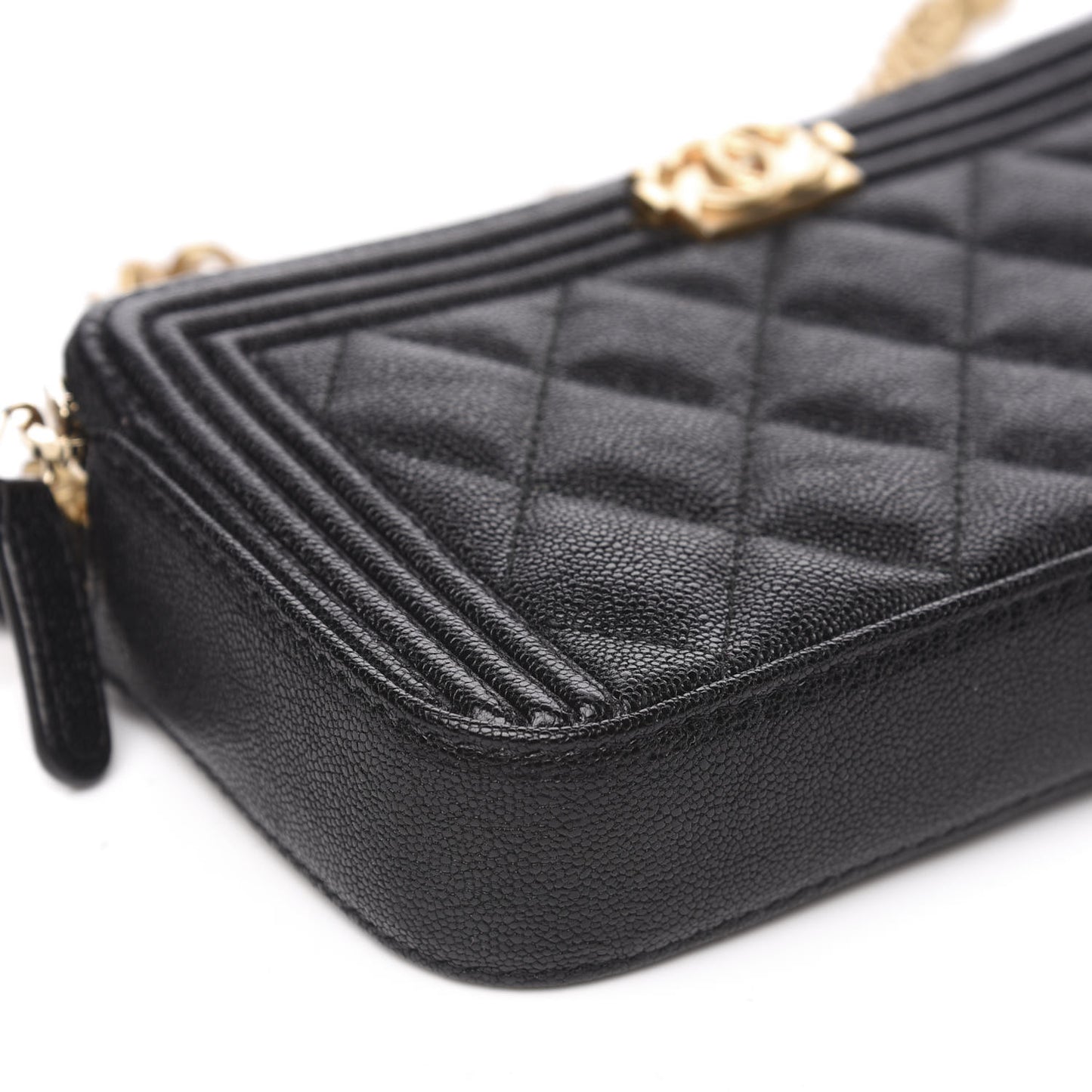 Caviar Quilted Small Boy Clutch With Chain Black