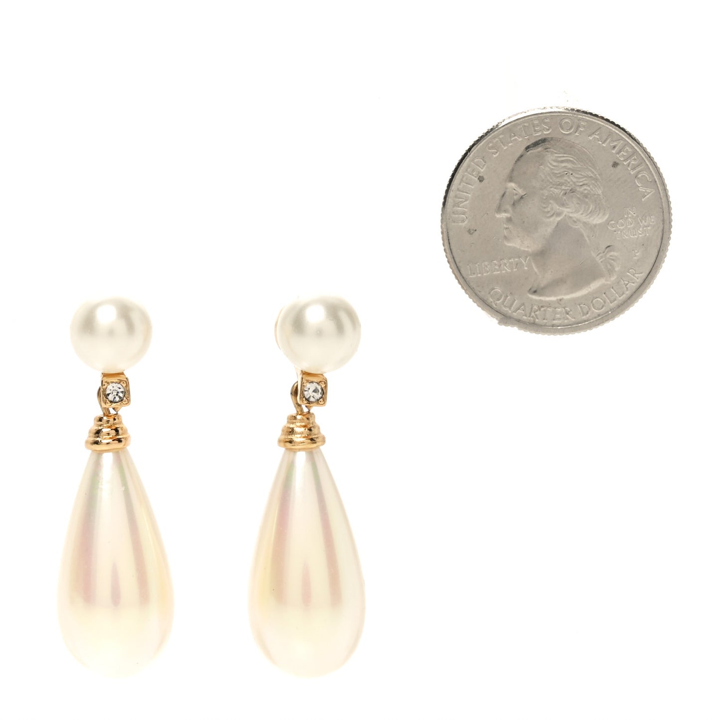 Pearl Crystal Drop Earrings Gold