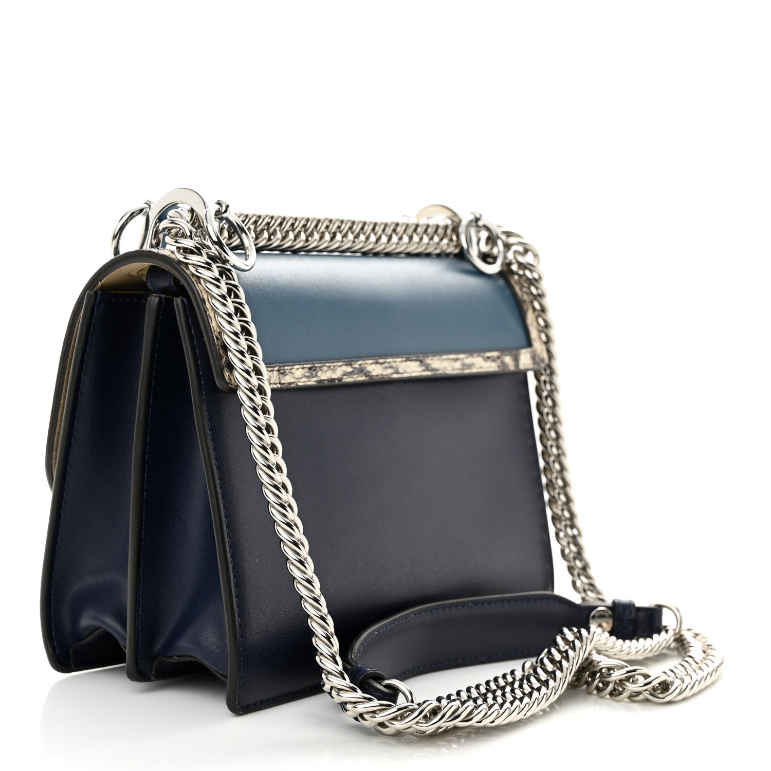 Fendi Snakeskin Vitello Liberty Elaphe Open Your Heart Small Kan I Shoulder Bag Blue Berry Balena Natural 3 of 10