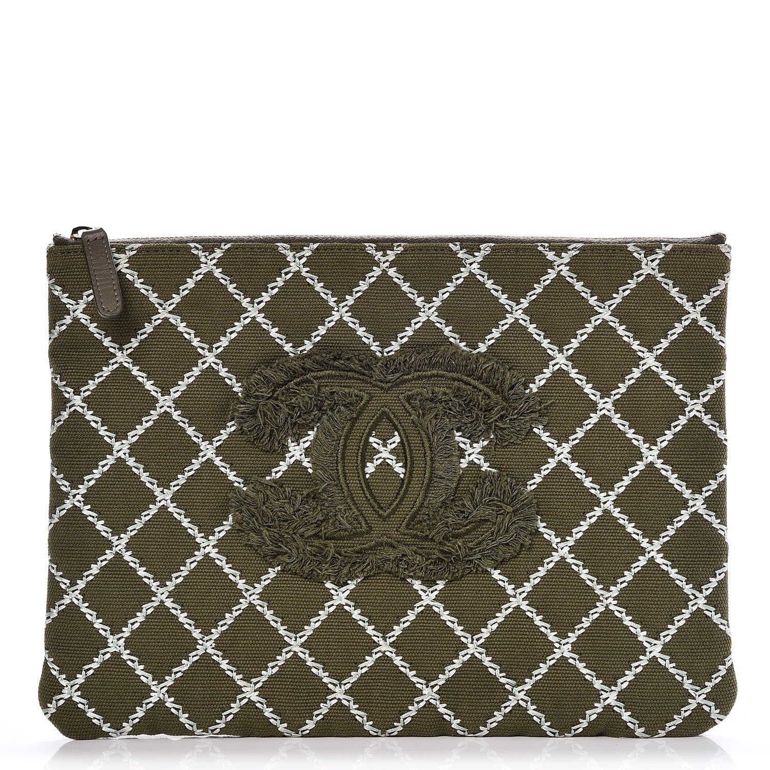 Chanel Canvas Double Stitch CC Medium Cosmetic Case Green 1 of 7