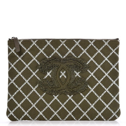 Chanel Canvas Double Stitch CC Medium Cosmetic Case Green 1 of 7