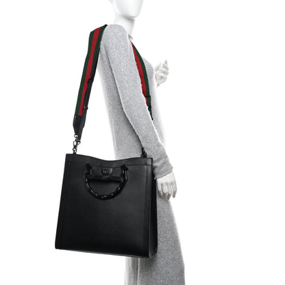 Gucci Textured Dollar Calfskin Web Monochrome Large Diana Tote Bag Black 2 of 15