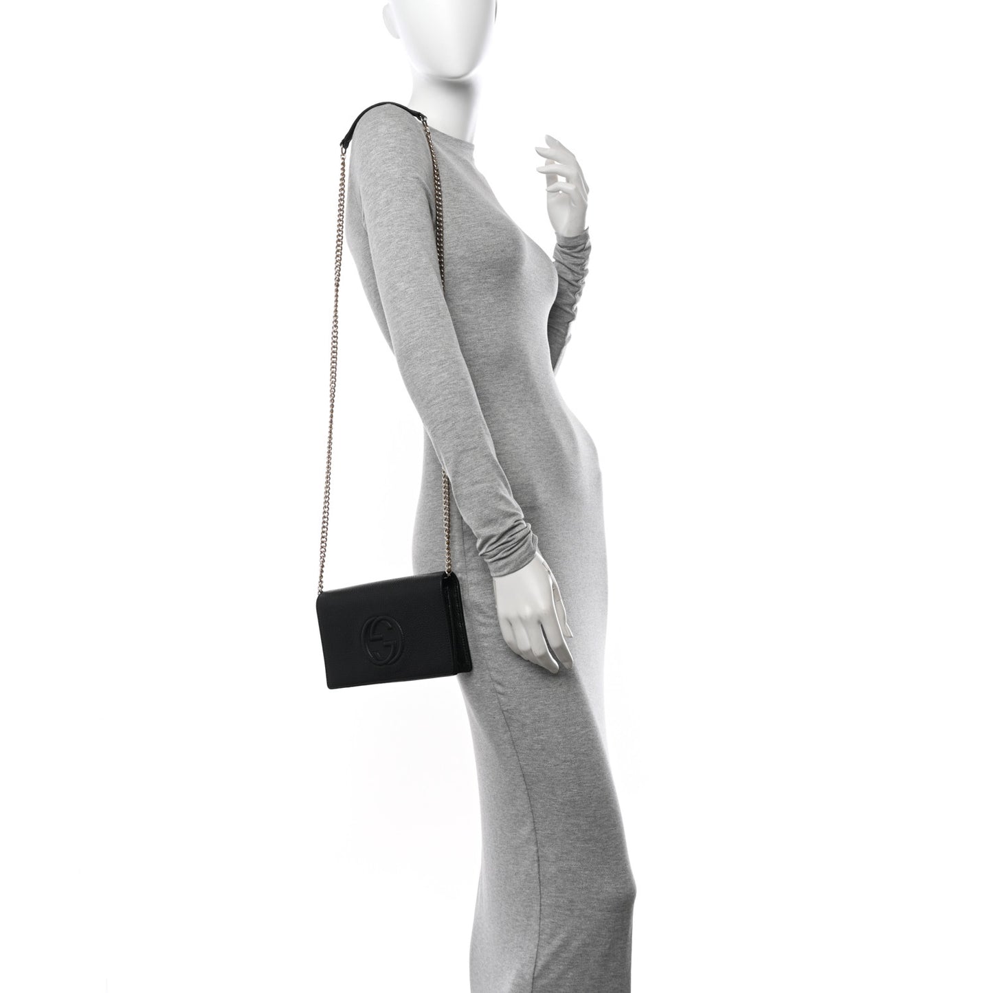 Pebbled Calfskin Soho Wallet On Chain Black