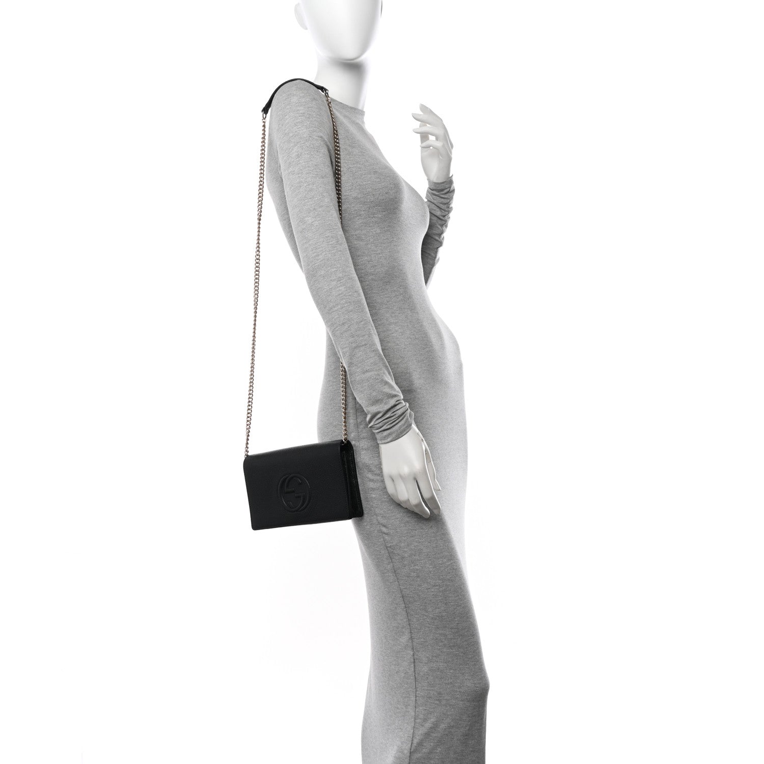 Gucci Pebbled Calfskin Soho Wallet On Chain Black 2 of 11