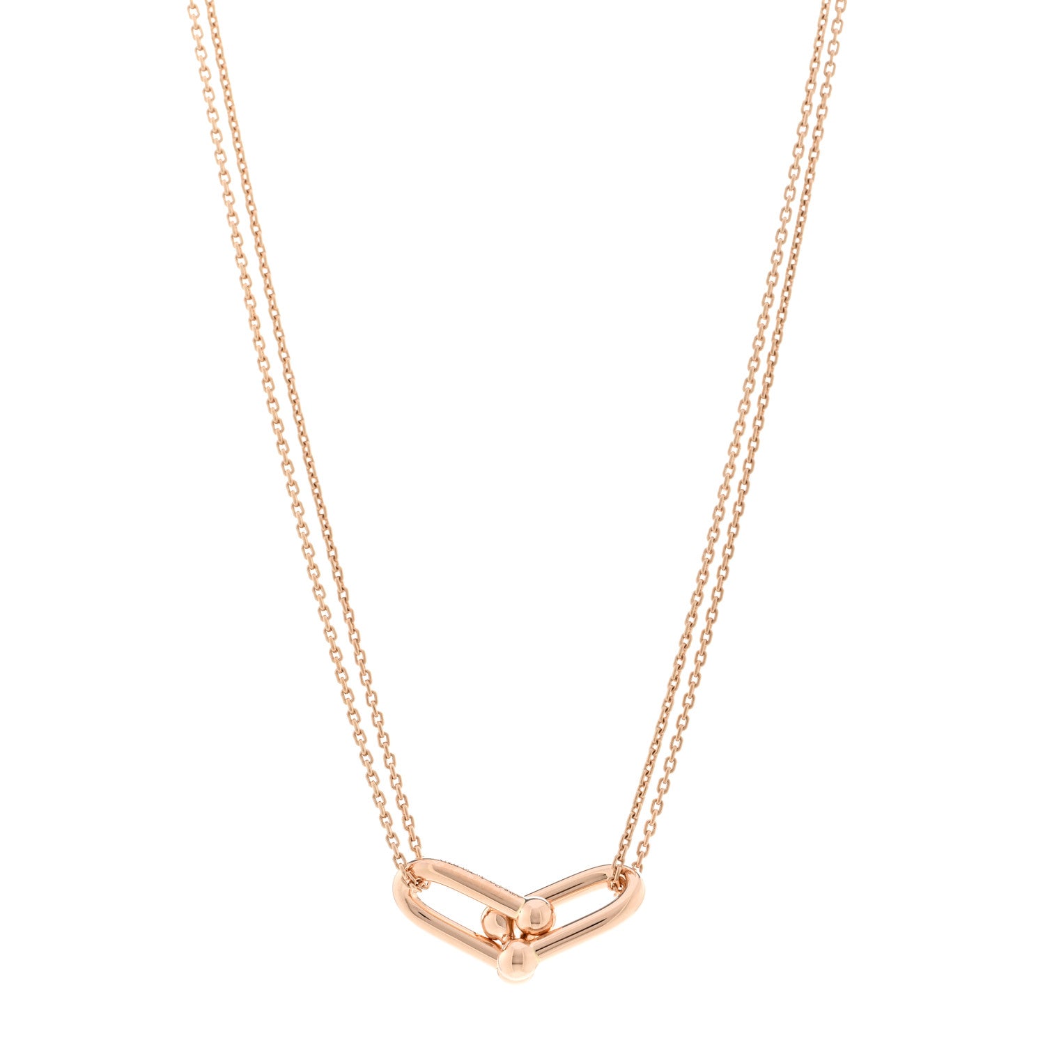 Tiffany 18K Rose Gold HardWear Double Link Pendant Necklace 1 of 5