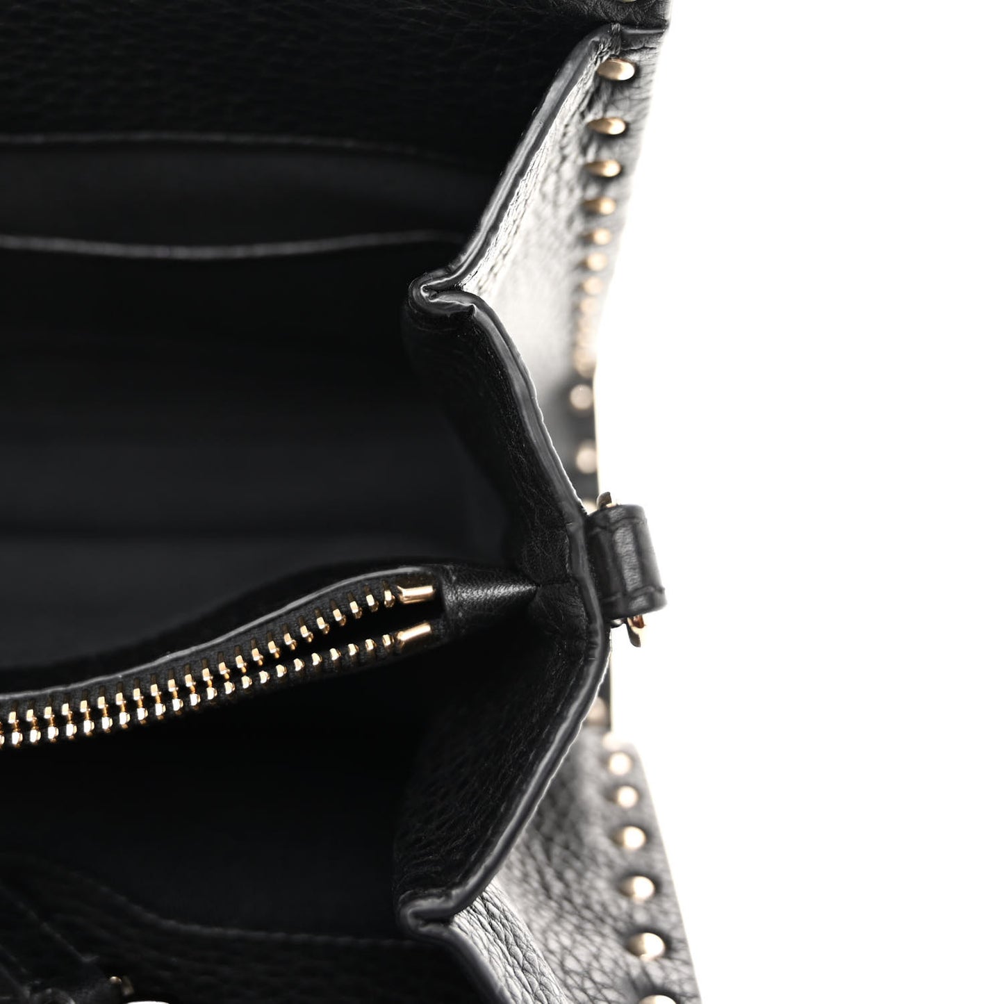 VALENTINO GARAVANI Grained Calfskin Rockstud Flip Lock Tote Black
