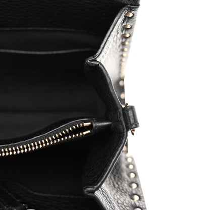 Valentino Garavani VALENTINO GARAVANI Grained Calfskin Rockstud Flip Lock Tote Black 10 of 11