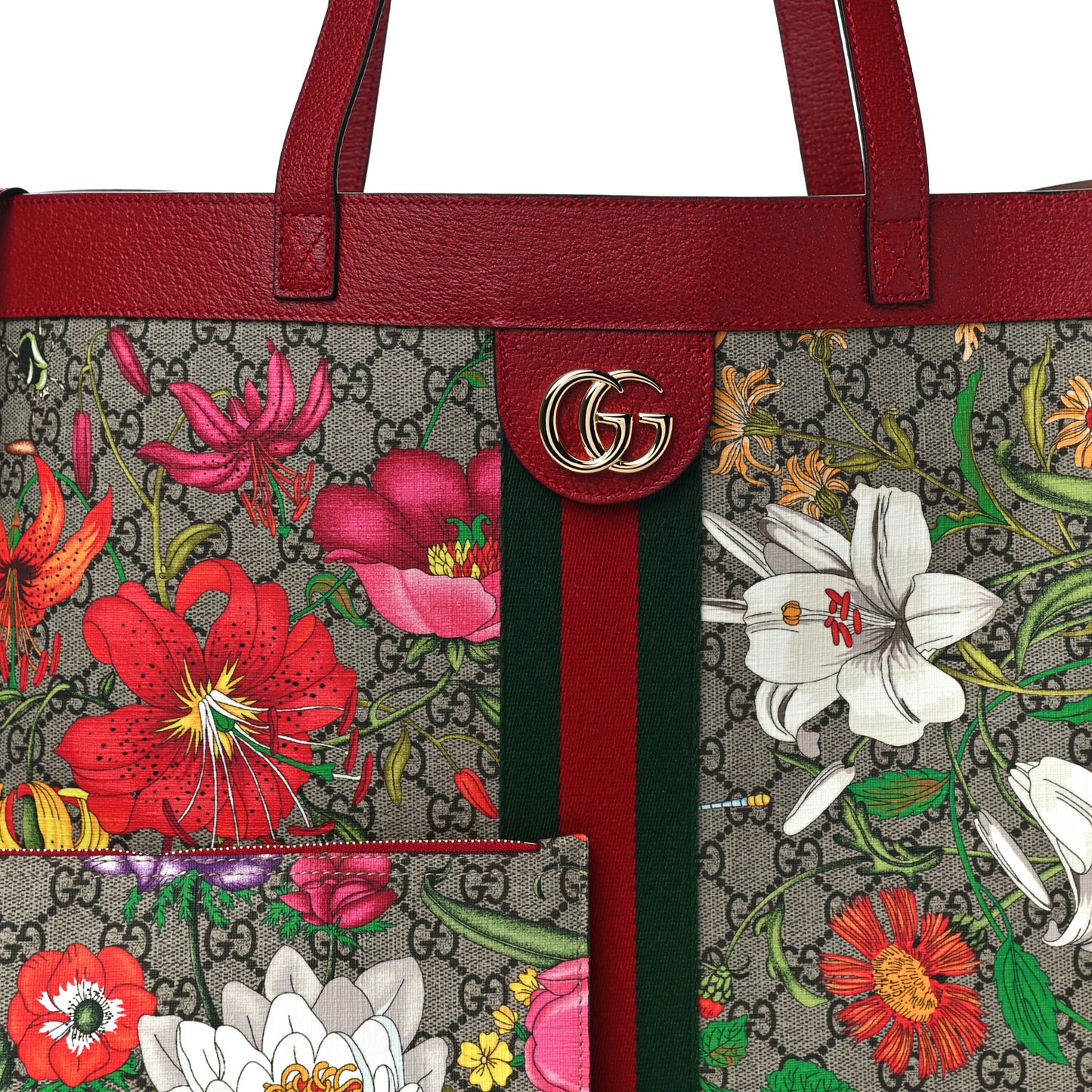 GG Supreme Monogram Flora Web Large Ophidia Tote Red