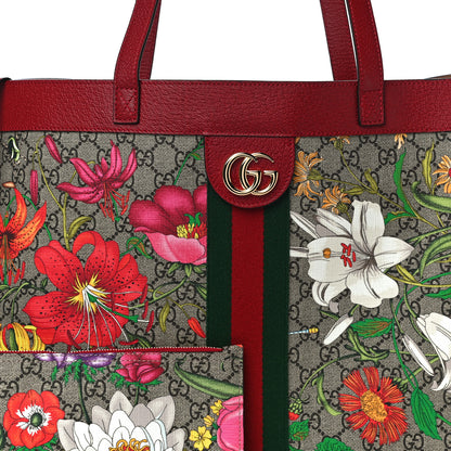 Gucci GG Supreme Monogram Flora Web Large Ophidia Tote Red 9 of 10