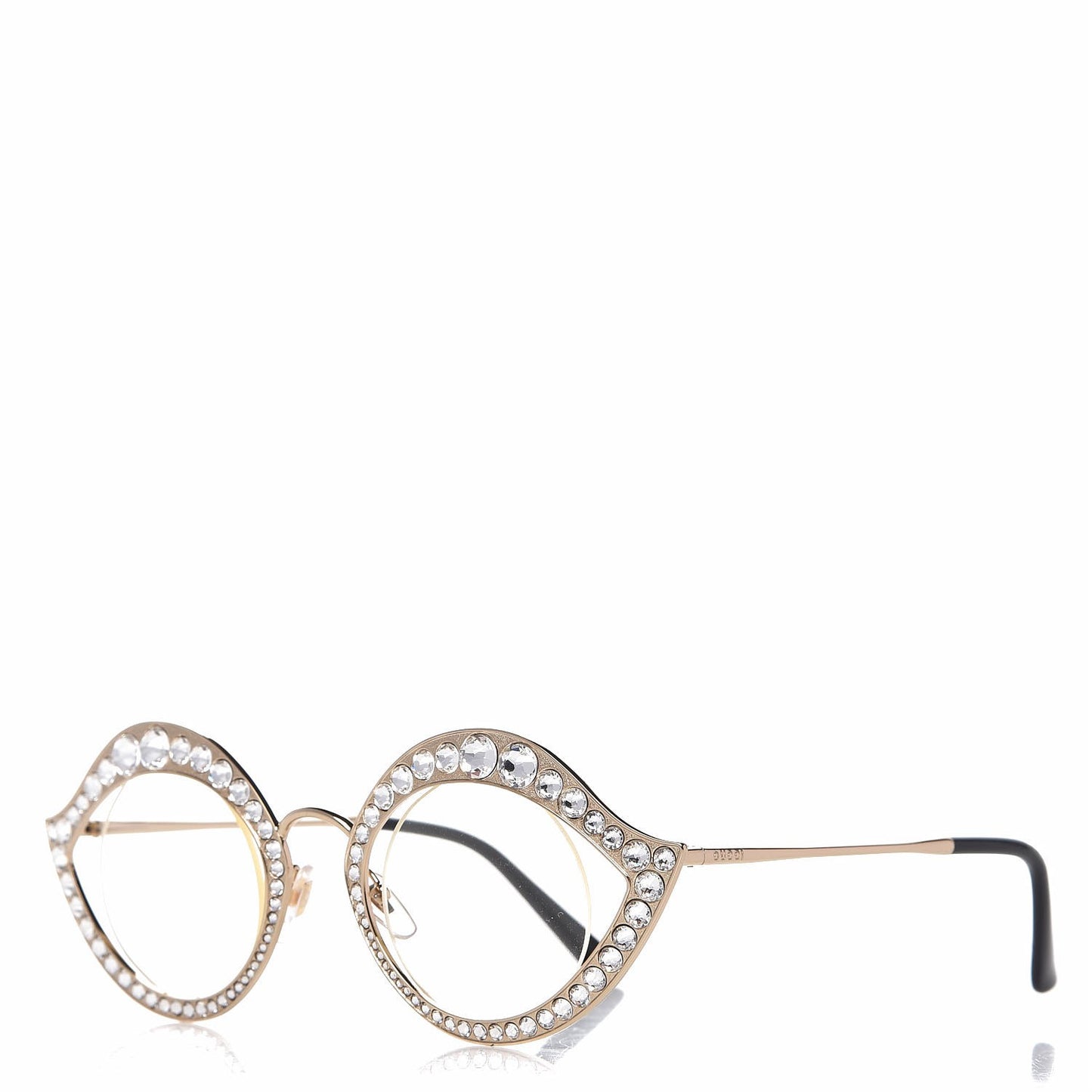 GUCCI Metal Crystal Cat Eye Glasses GG0046S Gold