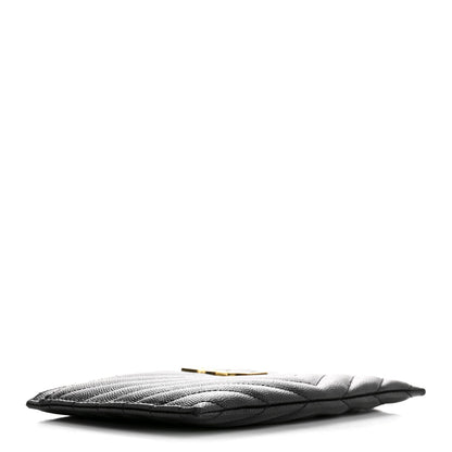 Saint Laurent Grain De Poudre Chevron Monogram Bill Pouch Black 4 of 11