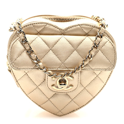 Chanel Metallic Lambskin Quilted CC In Love Heart Clutch With Chain Gold 1 of 9