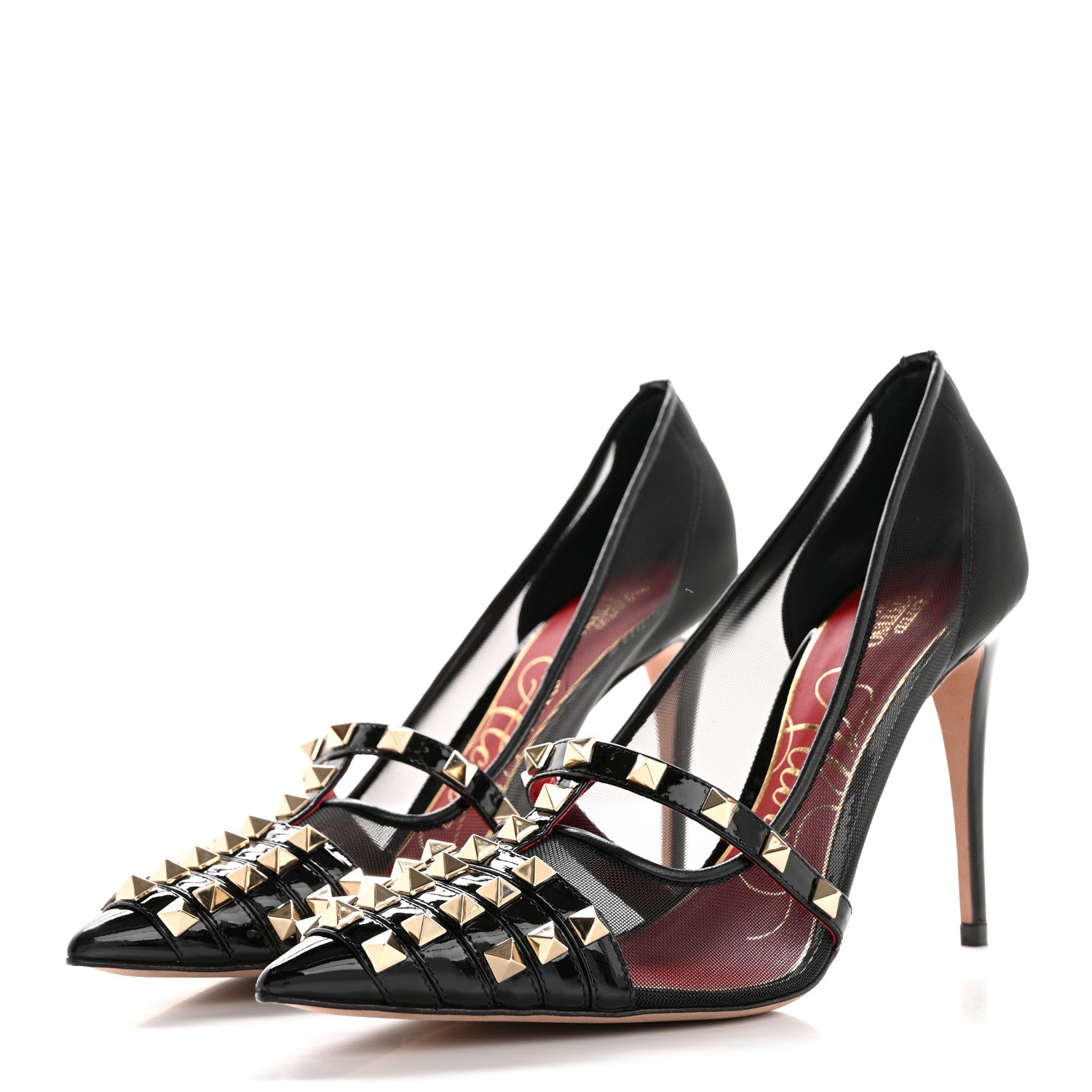 Valentino Garavani Mesh Patent Rockstud Alcove 100mm Pumps 39.5 Black 4 of 10