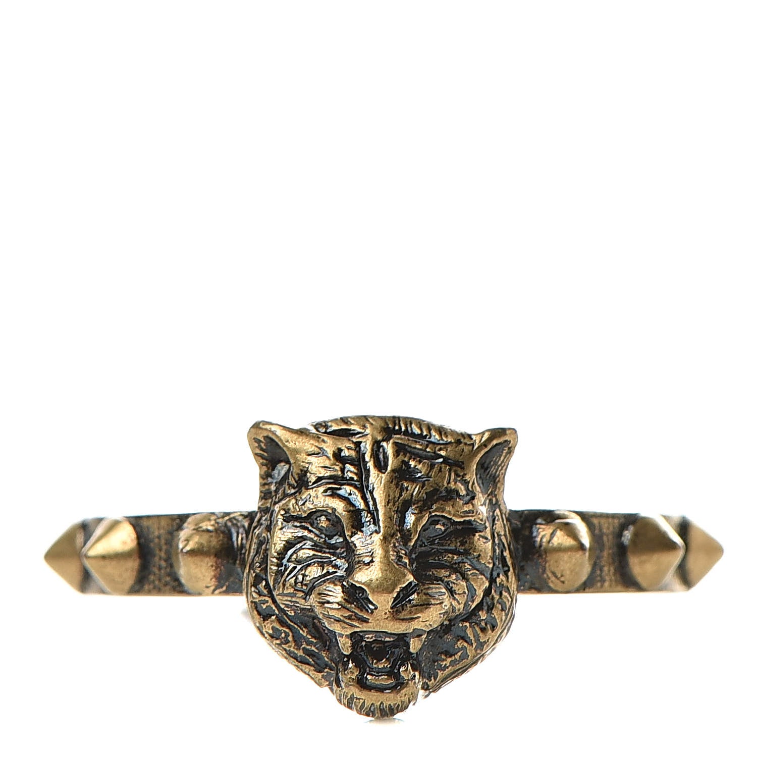 Gucci Metal Feline Head Ring 16 Aged Gold 1 of 6