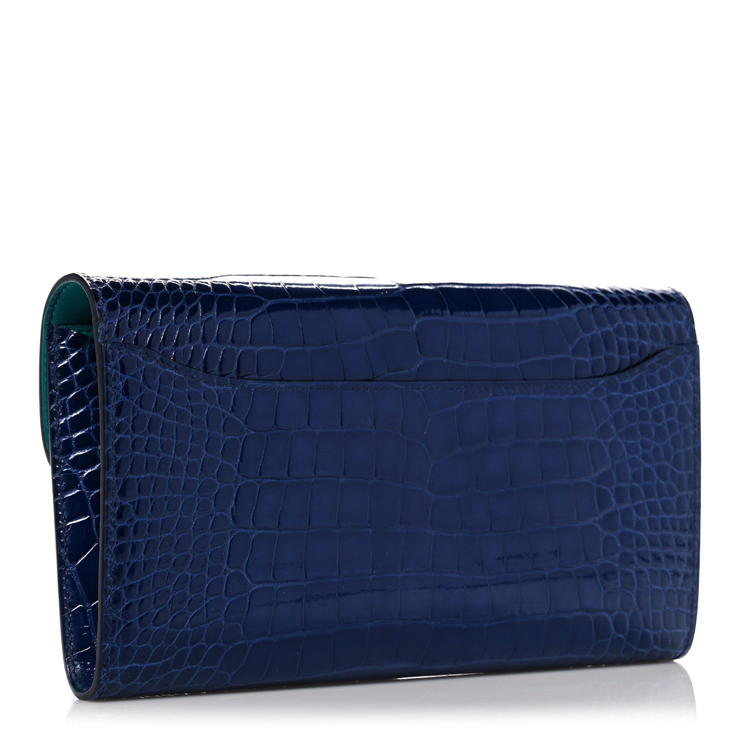 Hermes Shiny Alligator Verso Constance Long Wallet Bleu Saphir Bleu Paon 3 of 15