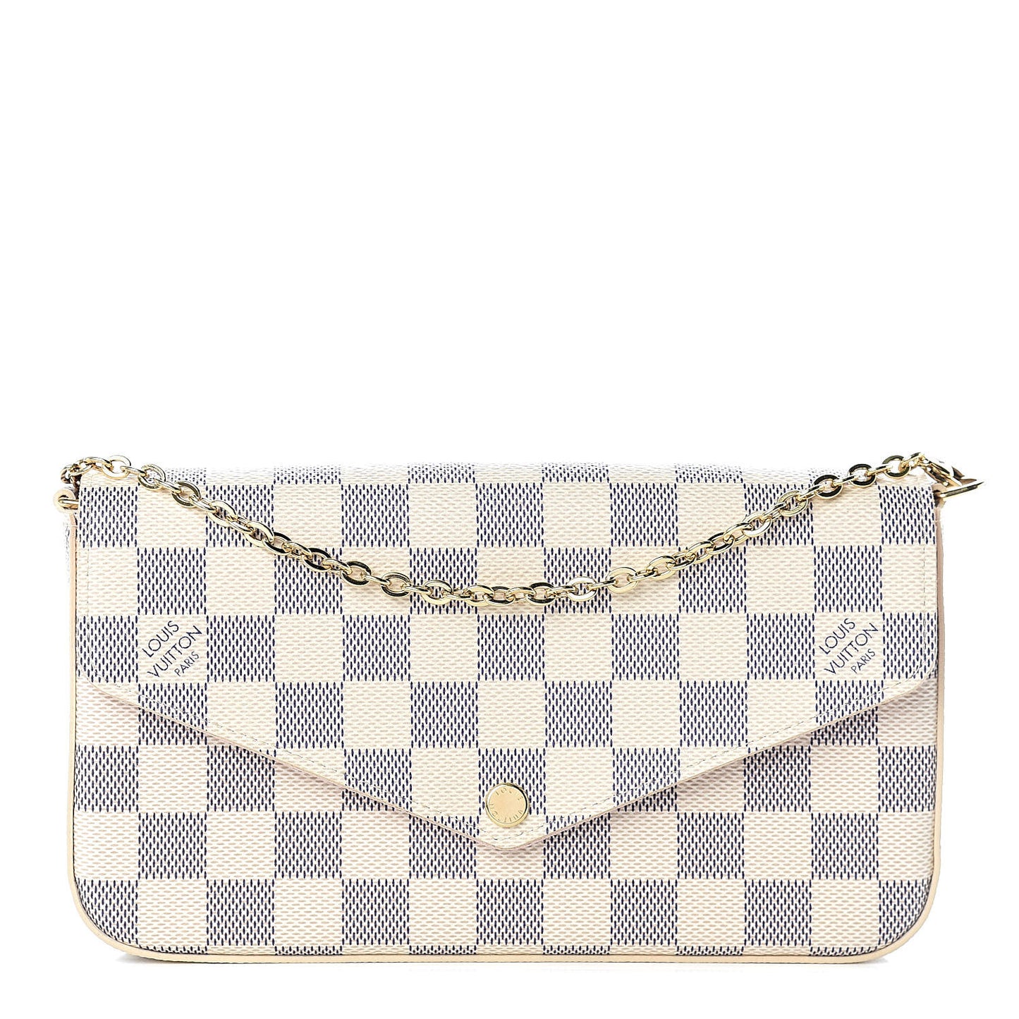 Damier Azur Pochette Felicie Chain Wallet Rose Ballerine