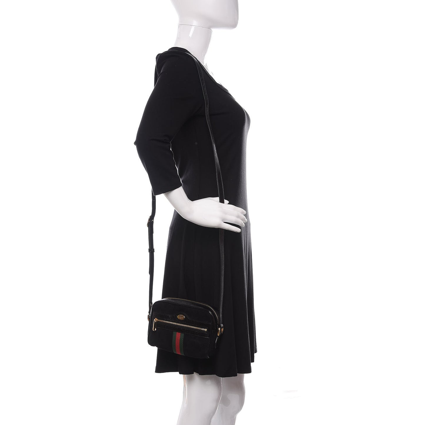 Suede Patent Web Mini Ophidia Shoulder Bag Black