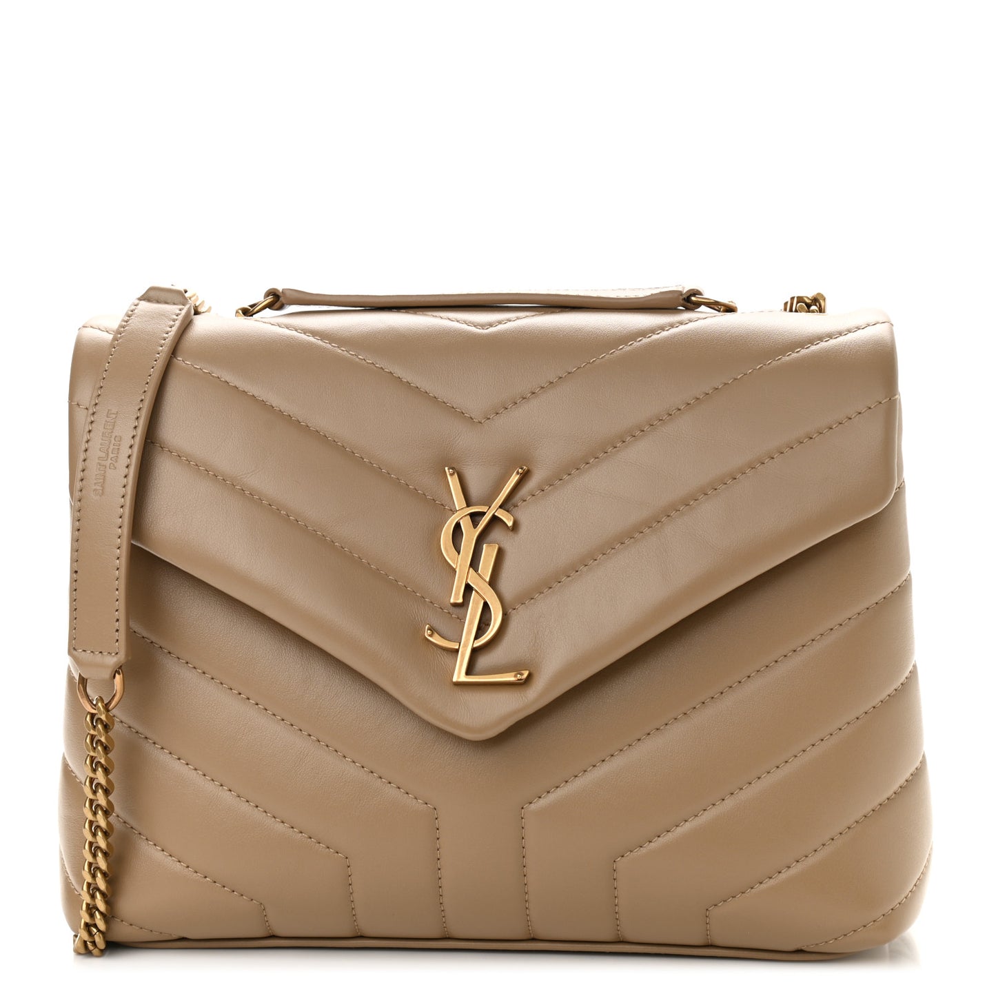 Calfskin Y Quilted Monogram Small Loulou Chain Satchel Dark Beige
