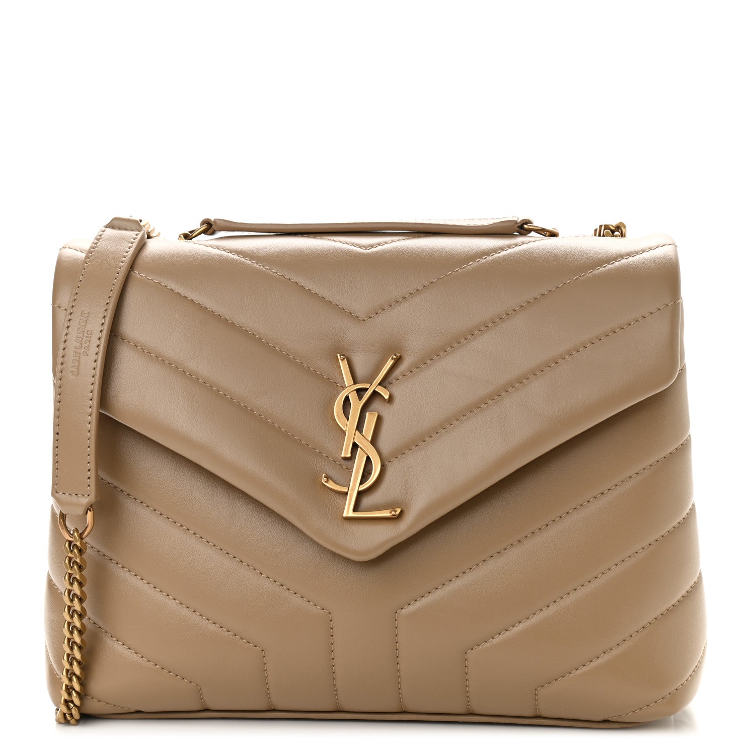 Saint Laurent Calfskin Y Quilted Monogram Small Loulou Chain Satchel Dark Beige 1 of 10