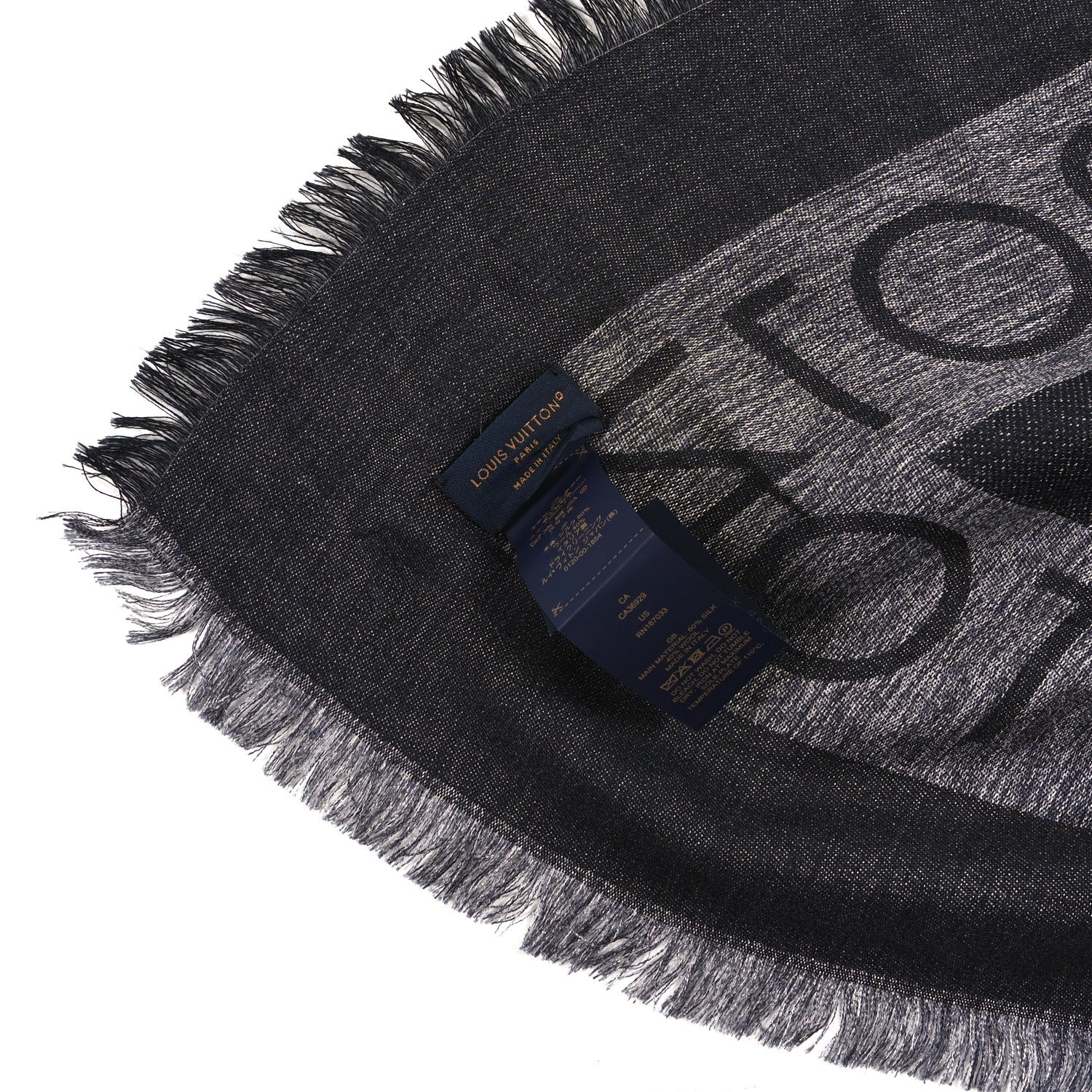 Louis Vuitton Silk Wool Monogram Lock And Go Denim Shawl Black 3 of 3