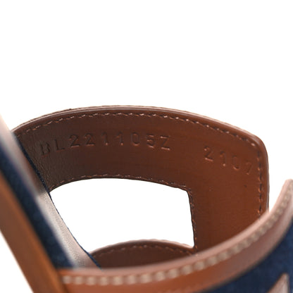 Hermes Calfskin Denim Oran Sandals 37 Bleu Brut Gold 8 of 9