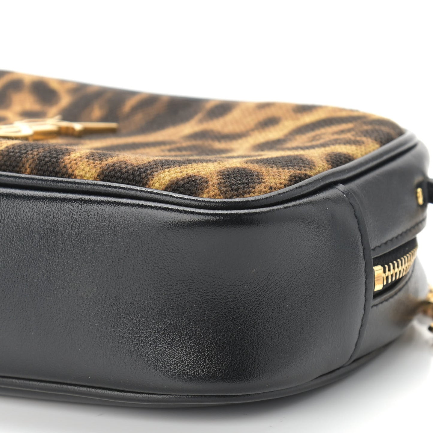 Canvas Calfskin Leopard Print Monogram Mini Lou Camera Bag Brown