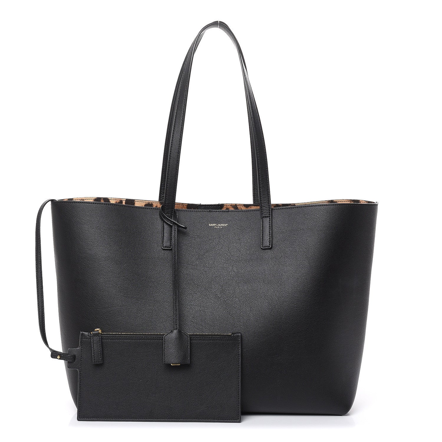 Saint Laurent Calfskin Large Leopard Print Shopping Tote Black 1 of 13