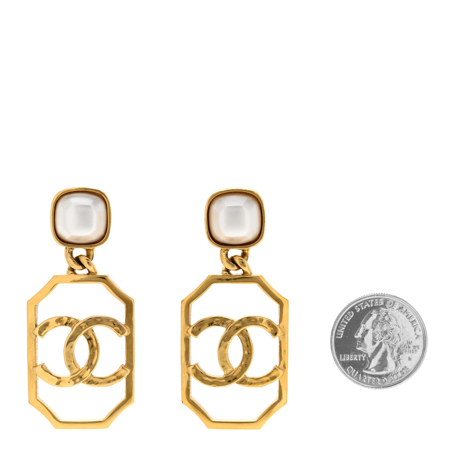 Chanel Metal Pearl CC Drop Earrings Gold 2 of 4