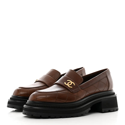 Chanel Calfskin Quilted CC Mocassin Loafers 37 Brown 3 of 8