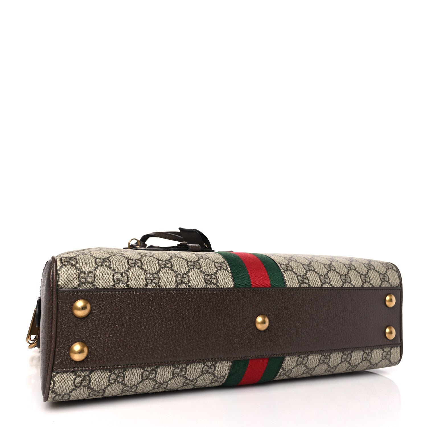 Gucci GG Supreme Monogram Textured Dollar Calfskin Web Medium Ophidia Top Handle Duffle Bag Beige Ebony New Acero 4 of 11