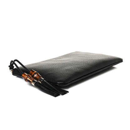 Gucci Pebbled Calfskin Large Bamboo Clutch Black 4 of 13