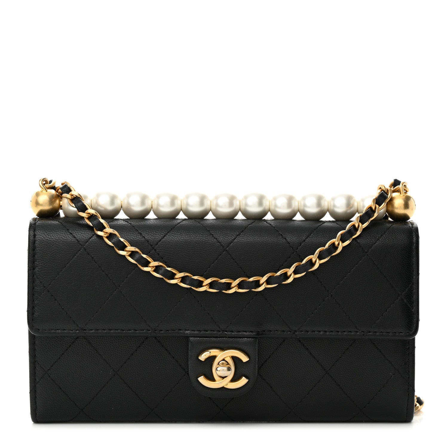 Chanel Lambskin Quilted Chic Pearls Clutch With Chain Black 1 of 13