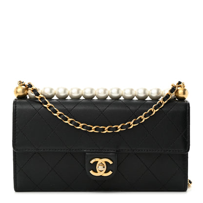Chanel Lambskin Quilted Chic Pearls Clutch With Chain Black 1 of 13